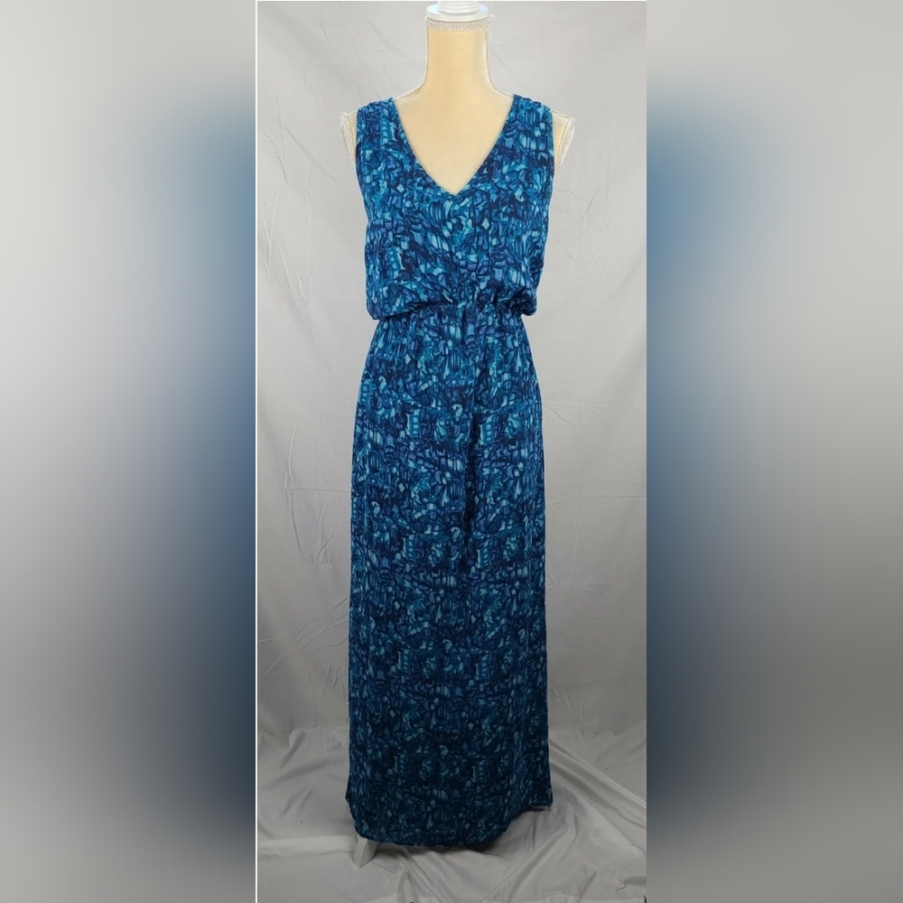 Patterson J. Kincaid Originals Women's Chiffon Blue Sleeveless Maxi Dress sz S